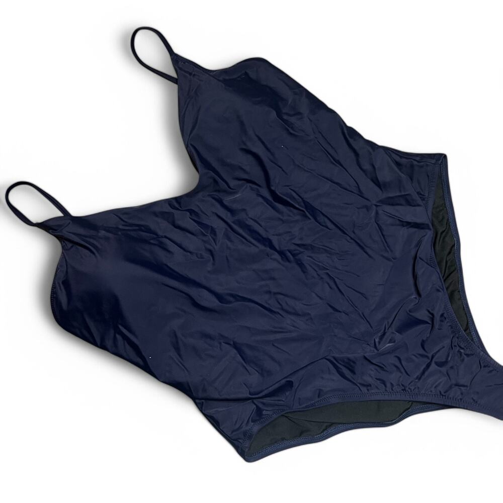 J Crew Womens One Piece Swim Suit Sz 22 Navy Blue Adjustable Straps Classic